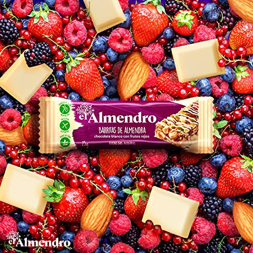 El Almendro, Barritas de Almendra con Chocolate Blanco y Frutos Rojos, Barritas Energeticas, Barritas Cereales, 10 porciones de 25 Gramos, 250 Gramos