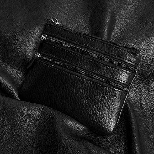 Eleccio Bella Cartera Monedero Pequeño Piel Genuina Auténtica con Cremallera para Hombre y Mujer 0.1Litros (Negro)