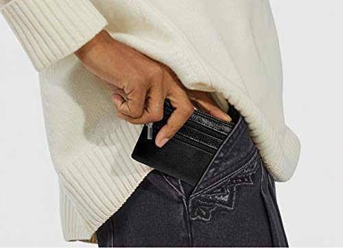 Eleccio Bella Cartera Monedero Pequeño Piel Genuina Auténtica con Cremallera para Hombre y Mujer 0.1Litros (Negro)