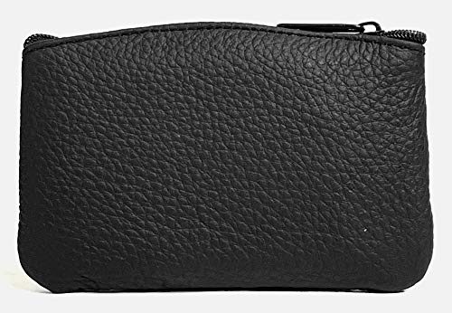 Eleccio Bella Cartera Monedero Pequeño Piel Genuina Auténtica con Cremallera para Hombre y Mujer 0.1Litros (Negro)