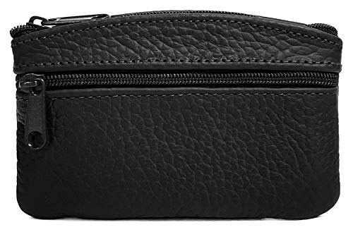 Eleccio Bella Cartera Monedero Pequeño Piel Genuina Auténtica con Cremallera para Hombre y Mujer 0.1Litros (Negro)