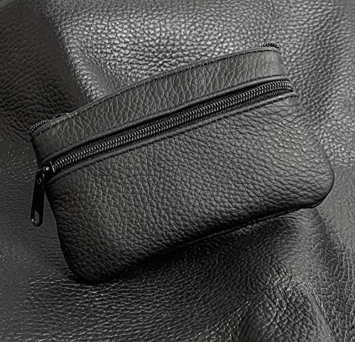 Eleccio Bella Cartera Monedero Pequeño Piel Genuina Auténtica con Cremallera para Hombre y Mujer 0.1Litros (Negro)