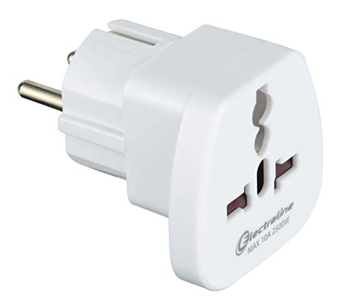 Electraline 70034 Adaptador de Viaje Enchufe alemán Schuko, Blanco, Mundo a Francia/Europa