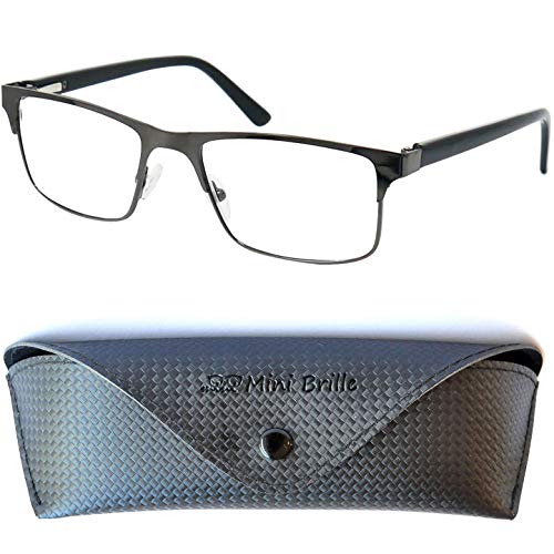 Elegantes Gafas con Filtro de Luz Azul Unisex para Leer con Lentes Rectangulares, Funda GRATIS, Montura Cuadradas de Acero Inoxidable (Grafito), Para Hombre y Mujer +1.0 Dioptrías