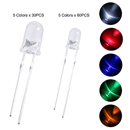 ELEGOO 3mm y 5mm Diffused y Clear Assorted LED Diodos Kit 5 Colores para Arduino (Paquete de 600)