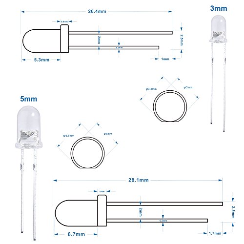 ELEGOO 3mm y 5mm Diffused y Clear Assorted LED Diodos Kit 5 Colores para Arduino (Paquete de 600)