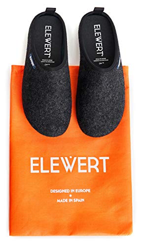 ELEWERT® - NATURAL-W1BLACK- Zapatillas para casa, Confort, Unisex, Interior, Exterior, Suela de Caucho, Plantilla extraíble reciclada, Designed IN Europe, Made IN Spain. Talla 44