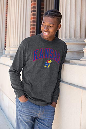 Elite Fan Shop - Camiseta de Manga Larga para Hombre, Color Gris Oscuro, Hombre, 16854_DH_Arch, Kansas Jayhawks Dark Heather, Extra-Large