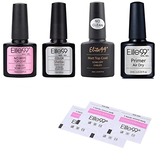 Elite99 Esmaltes Semipermanentes de Uñas en Gel UV LED, 6pcs Kit de Esmaltes de Uñas 10ml (Base y top coat 4pcs kit)