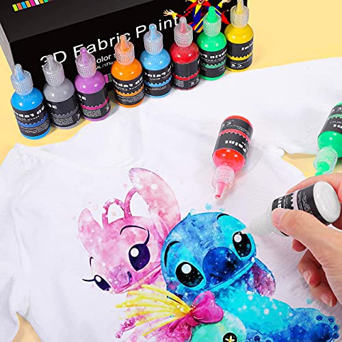 Emooqi Pintura Textil Permanente 3D, Set 24 Colores Vívidos x 30ml, Pintura Tela para Niños y Adultos, Pintura en 3D para Pintar Ropa Tejido Camisetas Madera Vaso