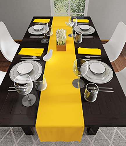 Encasa Homes Camino de Mesa para 8 Seater Comedor - Amarillo - Grande 40 x 230 cm, 100% Algodón Teñido Liso Colores Sólidos Decorativos para Fiesta, Restaurante - Lavable a Máquina