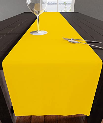 Encasa Homes Camino de Mesa para 8 Seater Comedor - Amarillo - Grande 40 x 230 cm, 100% Algodón Teñido Liso Colores Sólidos Decorativos para Fiesta, Restaurante - Lavable a Máquina