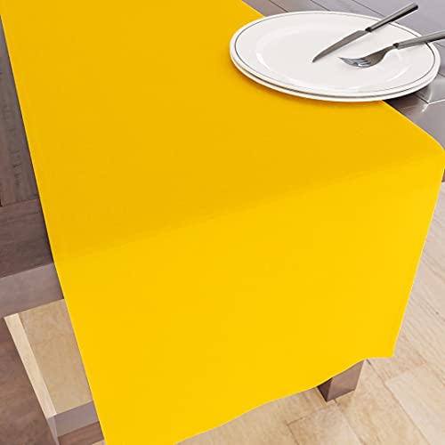 Encasa Homes Camino de Mesa para 8 Seater Comedor - Amarillo - Grande 40 x 230 cm, 100% Algodón Teñido Liso Colores Sólidos Decorativos para Fiesta, Restaurante - Lavable a Máquina