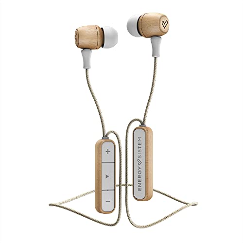 Energy Sistem Earphones Eco Bluetooth Beech Wood Auriculares (Intrauditivos, Madera Sostenible, Cable de cáñamo, Micrófono, USB Tipo C, Bluetooth 5.1)- Haya