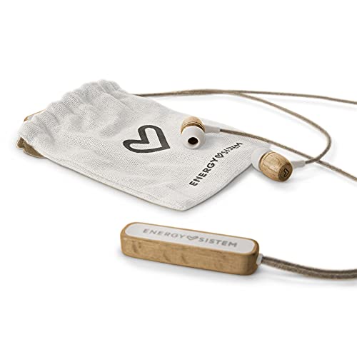 Energy Sistem Earphones Eco Bluetooth Beech Wood Auriculares (Intrauditivos, Madera Sostenible, Cable de cáñamo, Micrófono, USB Tipo C, Bluetooth 5.1)- Haya