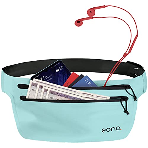 Eono Essentials - Cinturón portaobjetos Resistente al Agua con Banda elástica Ajustable para Hacer Ejercicio, Running, rutas en Bici y Actividades al Aire Libre (Azul)