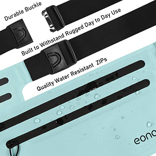 Eono Essentials - Cinturón portaobjetos Resistente al Agua con Banda elástica Ajustable para Hacer Ejercicio, Running, rutas en Bici y Actividades al Aire Libre (Azul)
