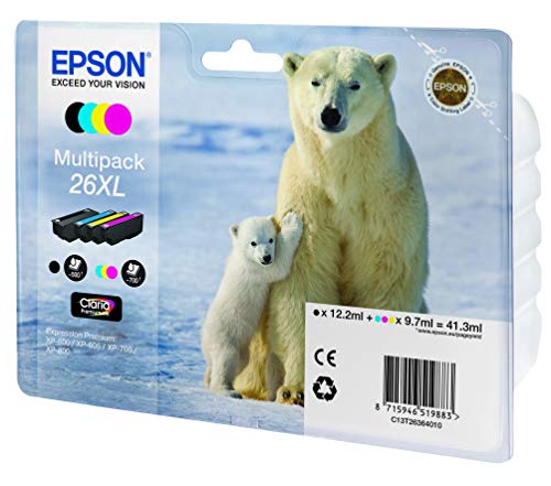 Epson Tinta Epson Multipack Xl 26 (Set De 4) válido para los modelos Expression Premium XP-510, XP-710, XP-720, XP-800, XP-810, XP-820 y otros, Ya disponible en Amazon Dash Replenishment