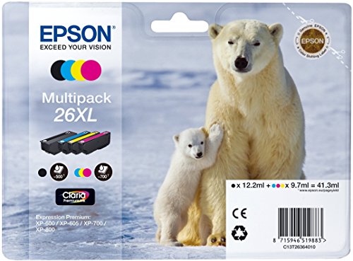 Epson Tinta Epson Multipack Xl 26 (Set De 4) válido para los modelos Expression Premium XP-510, XP-710, XP-720, XP-800, XP-810, XP-820 y otros, Ya disponible en Amazon Dash Replenishment