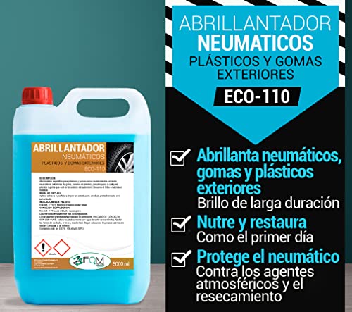 EQM SOLUCIONES QUIMICAS Ecosoluciones Químicas ECO-110 | 5 litros | Abrillantador de Neumáticos y Plásticos Exteriores. Hidrata y Restaura.