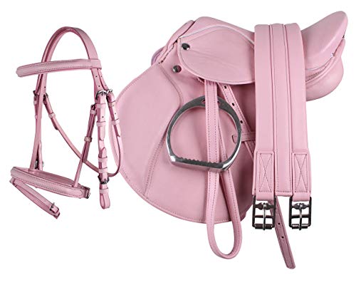 Equipride Pony Power - Sillín de piel sintética (33 cm), color rosa