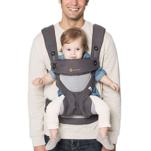 Ergobaby Portabebés 360 Cool Air Mesh Gris Carbón, Bolsa de transporte ergonómica 4en1 Sistema de transporte para bebés Portabebés hasta 20 kg