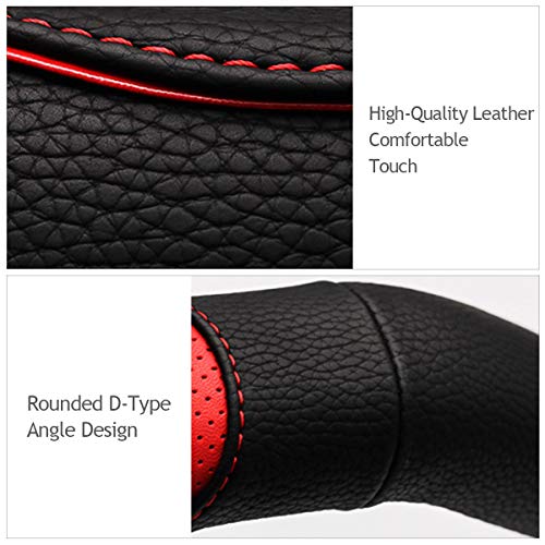 Ergocar Deporte Forma De D Funda Para Volante De Coche Antideslizante Volante De Coche Protector Microfibra PU Cuero Para Diámetro 38cm (15") (D-Negro-Rojo)