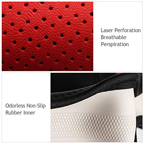 Ergocar Deporte Forma De D Funda Para Volante De Coche Antideslizante Volante De Coche Protector Microfibra PU Cuero Para Diámetro 38cm (15") (D-Negro-Rojo)