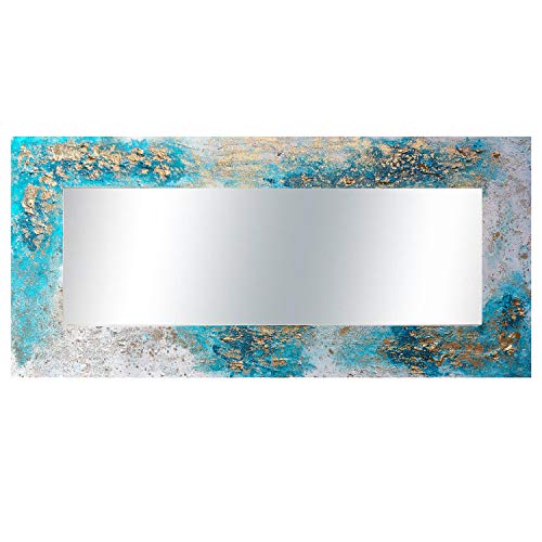 Espejo Rectangular Aguas, Espejo sobre Lienzo,Pintado Artesanal, Espejo Pared, Acabado en Turquesa, Medidas: 150 cm (Ancho) x 70 cm (Alto) x 3,5 cm (Fondo)