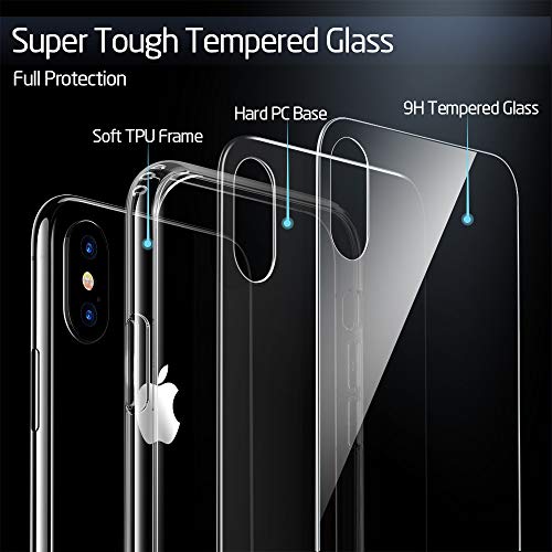 ESR Funda Cristal Compatible con iPhone XS MAX 6.5" 2018, Carcasa Anti-Amarillea y Anti-Arañazos, Parte Posterior del Vidrio Templado 9H+ Borde de TPU, Transparente