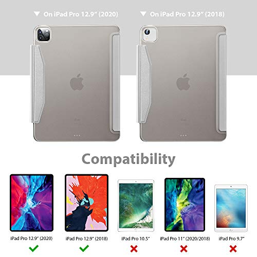 ESR Funda Tríptica Inteligente para iPad Pro 12,9" 2020 [Funda Tríptica Ligera][Modo Automático de Reposo/Actividad] [Compatible Carga Inalámbrica Apple Pencil 2][Tapa Trasera Rígida],Gris Plata