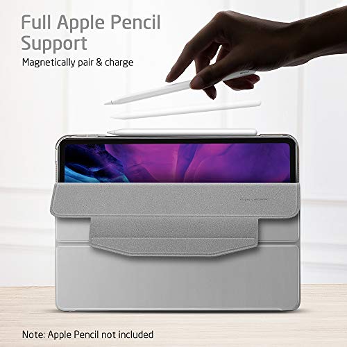 ESR Funda Tríptica Inteligente para iPad Pro 12,9" 2020 [Funda Tríptica Ligera][Modo Automático de Reposo/Actividad] [Compatible Carga Inalámbrica Apple Pencil 2][Tapa Trasera Rígida],Gris Plata