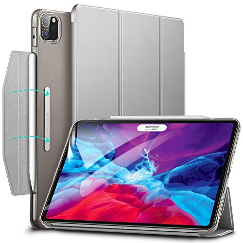 ESR Funda Tríptica Inteligente para iPad Pro 12,9" 2020 [Funda Tríptica Ligera][Modo Automático de Reposo/Actividad] [Compatible Carga Inalámbrica Apple Pencil 2][Tapa Trasera Rígida],Gris Plata