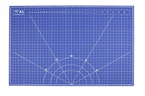 Esterilla de corte profesional A1 60 x 90 cm impreso por ambos lados: cm & inch, 5 capas, autorreparable, bicolor azul/negro, 3 mm de grosor