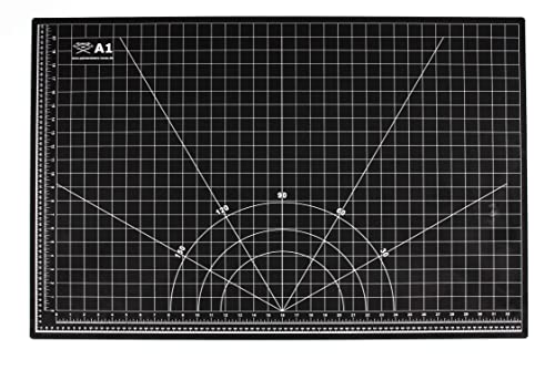 Esterilla de corte profesional A1 60 x 90 cm impreso por ambos lados: cm & inch, 5 capas, autorreparable, bicolor azul/negro, 3 mm de grosor