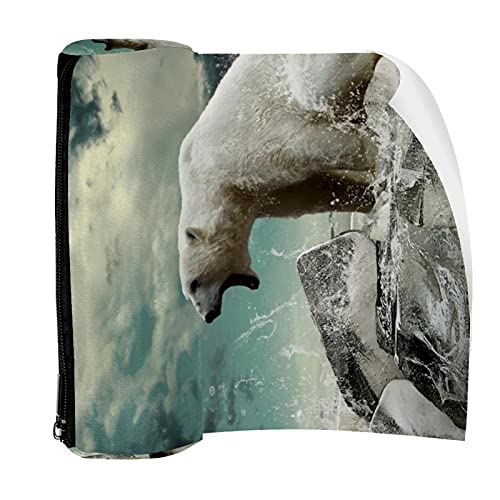 Estuche para lápices de gran capacidad para rotuladores, estuche de piel sintética con fondo de oso polar grande, organizador de papelería con cremallera para la escuela y oficina de 19 x 7,5 x 3,8 cm