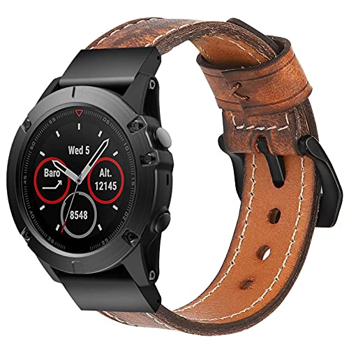 Estuyoya - Pulsera de Piel Hecha a Mano compatible con Garmin Fenix 6X / Fenix 6X Pro / Fenix 5X / Fenix 5X Plus / Fenix 3 / Fenix 3 HR Diseño Único y Exclusivo Cuero Auténtico 26mm - MarSpace