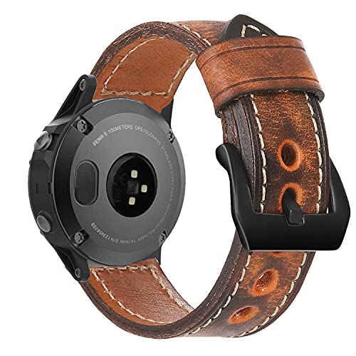 Estuyoya - Pulsera de Piel Hecha a Mano compatible con Garmin Fenix 6X / Fenix 6X Pro / Fenix 5X / Fenix 5X Plus / Fenix 3 / Fenix 3 HR Diseño Único y Exclusivo Cuero Auténtico 26mm - MarSpace