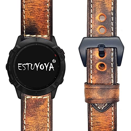 Estuyoya - Pulsera de Piel Hecha a Mano compatible con Garmin Fenix 6X / Fenix 6X Pro / Fenix 5X / Fenix 5X Plus / Fenix 3 / Fenix 3 HR Diseño Único y Exclusivo Cuero Auténtico 26mm - MarSpace