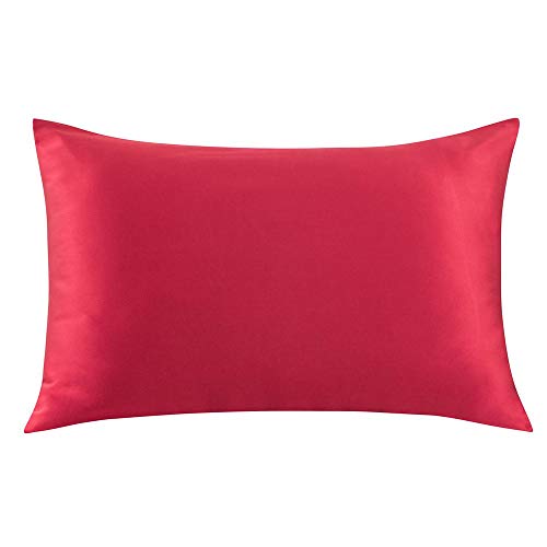 Ethlomoer Funda de almohada de seda pura 100% natural para cabello y piel, ambos lados de 19 mm, hipoalergénico, 600 hilos, 50 x 75 cm, color rojo