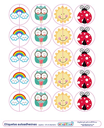 Etiquetas zapatos para diferenciar derecho izquierdo. 20 pares pegatinas niños escuela niña. der izq