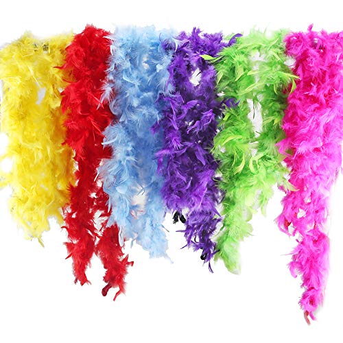 ETSAMOR Plumas Boa 6pcs Boa de Plumas de Colores para Mujer Accesorios de Vestido de Fiesta Noche Despedida de Soltero Boda DIY Manualidades 200 cm