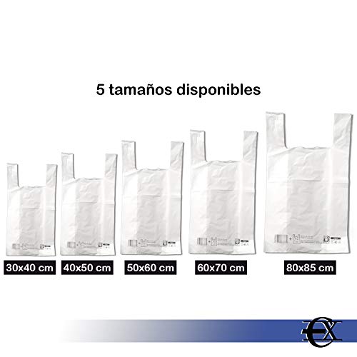 EUROXANTY® Bolsas de Plástico Tipo Camiseta | Alta resistencia | Reutilizables y Reciclables | Material Polietileno de Alta Densidad | Con Asas | Apta para Alimentos | 30 x 40 | 95/100 uds