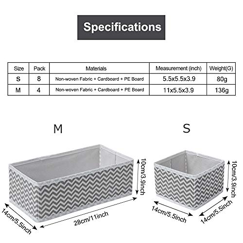 Evance 12 Caja de Organizadores Almacenamiento Plegable para Cajones, Organizador de cajones Tela para Ropa Interior, Sujetadores(12PCS-Gris)