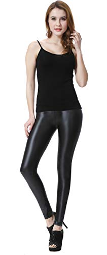 Everbellus Mujeres PU Leggins Cuero Skinny Elásticos Pantalones Negro S