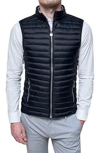 Evoga Chaleco de plumas para hombre informal sin mangas chaleco Slim Fit, Negro , XXL