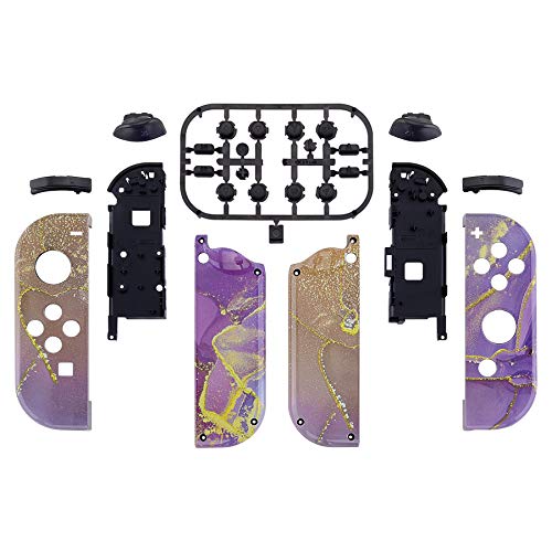 eXtremeRate Carcasa Joy-con para Nintendo Switch OLED Funda de Agarre Shell con Botón Completo para Nintendo Switch Joycons OLED No Incluye Carcasa de Consola(Cósmico de Mármol Púrpura Dorado)