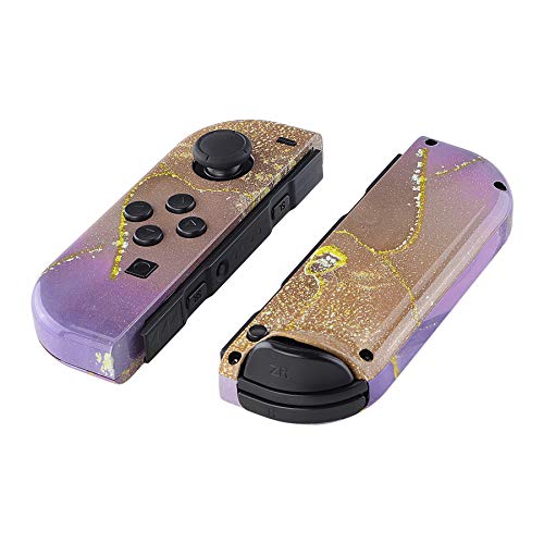 eXtremeRate Carcasa Joy-con para Nintendo Switch OLED Funda de Agarre Shell con Botón Completo para Nintendo Switch Joycons OLED No Incluye Carcasa de Consola(Cósmico de Mármol Púrpura Dorado)