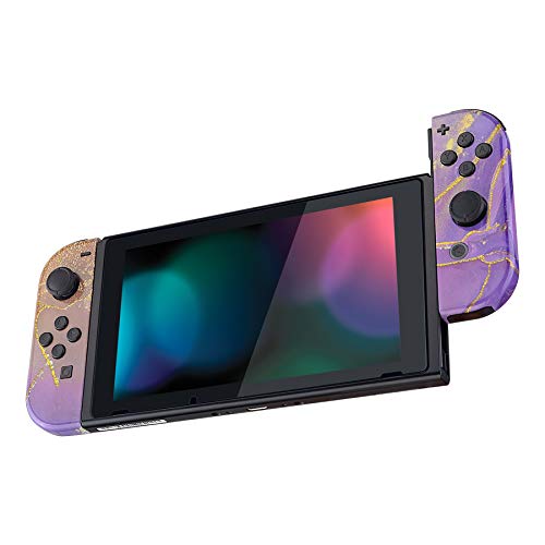eXtremeRate Carcasa Joy-con para Nintendo Switch OLED Funda de Agarre Shell con Botón Completo para Nintendo Switch Joycons OLED No Incluye Carcasa de Consola(Cósmico de Mármol Púrpura Dorado)