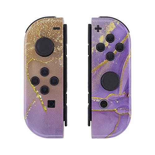 eXtremeRate Carcasa Joy-con para Nintendo Switch OLED Funda de Agarre Shell con Botón Completo para Nintendo Switch Joycons OLED No Incluye Carcasa de Consola(Cósmico de Mármol Púrpura Dorado)